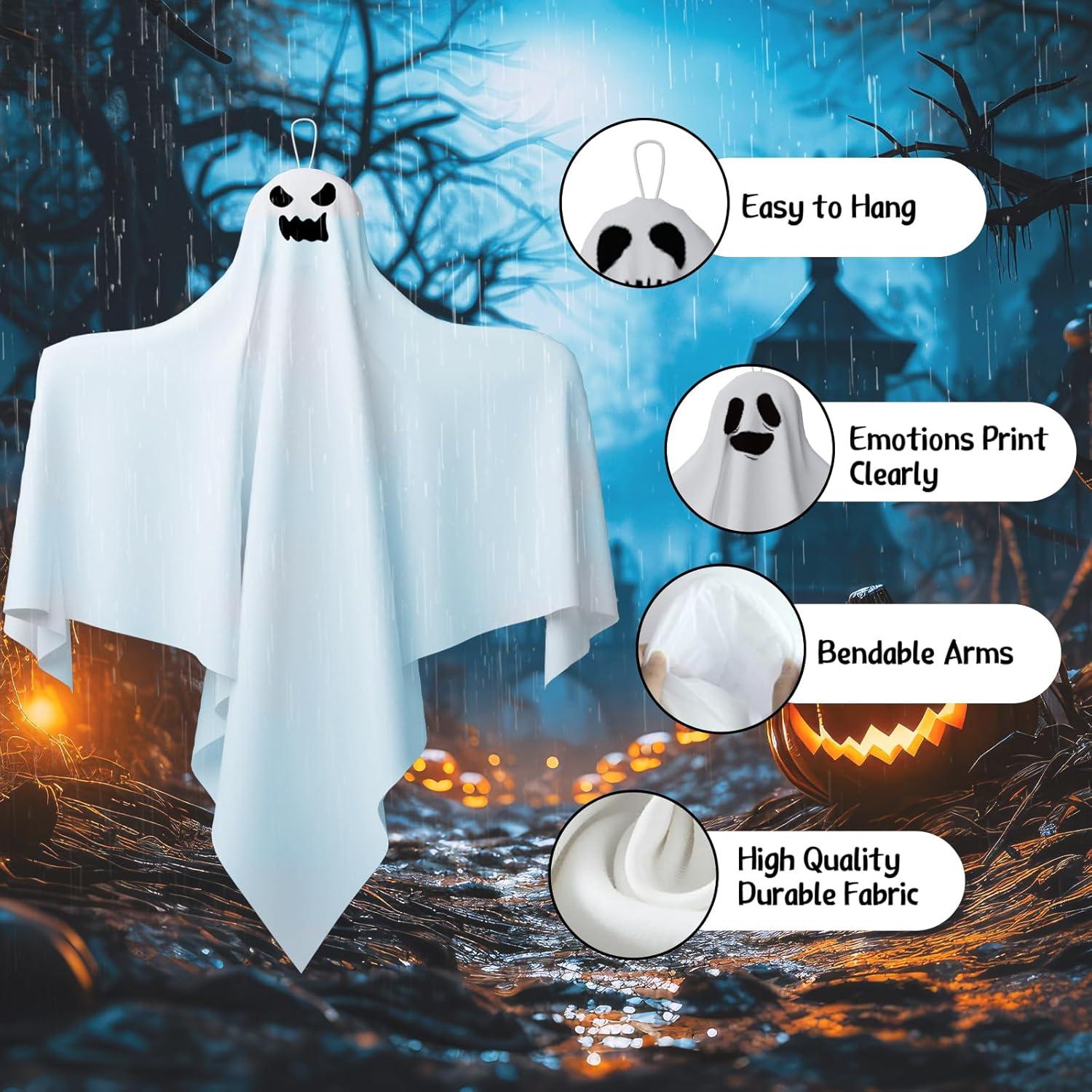 image31 Inch Halloween Hanging Ghosts Decoration Outdoor Indoor Cute Flying White Ghost Decor for Home Halloween Party Porch Yard Garden Spooky Stuff Props 4 PCS Ghost2 Ghost