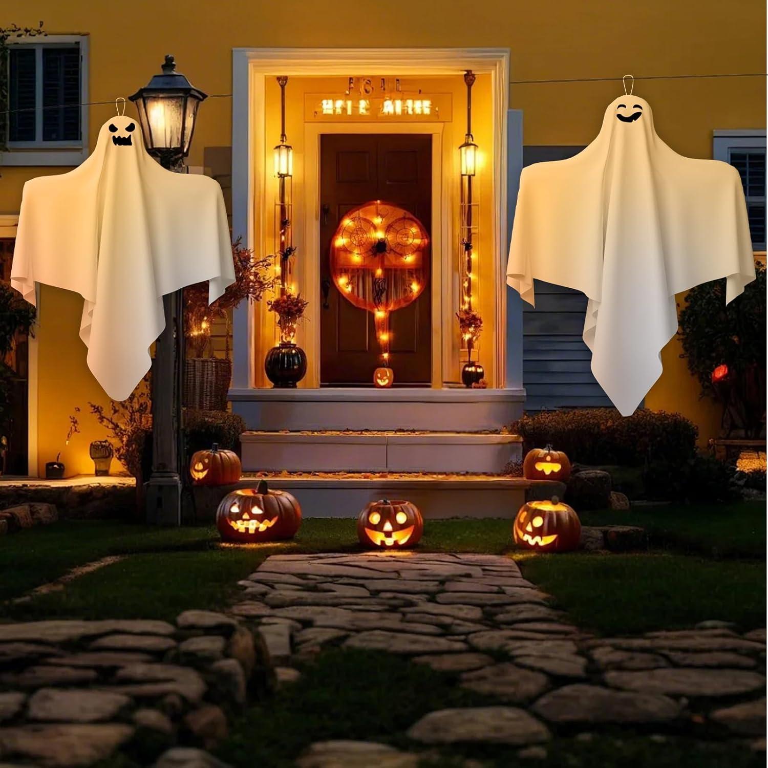 image31 Inch Halloween Hanging Ghosts Decoration Outdoor Indoor Cute Flying White Ghost Decor for Home Halloween Party Porch Yard Garden Spooky Stuff Props 4 PCS Ghost2 Ghost