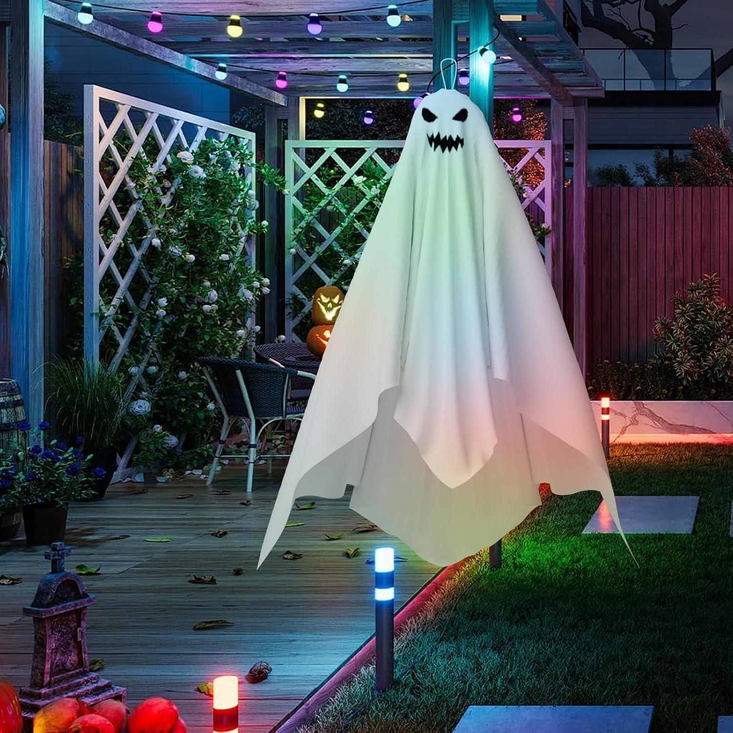image6 PCS Halloween Hanging Ghosts Decoration Outdoor Indoor Cute Flying White Ghost Decor for Home Halloween Party Porch Yard Garden Spooky Stuff Props