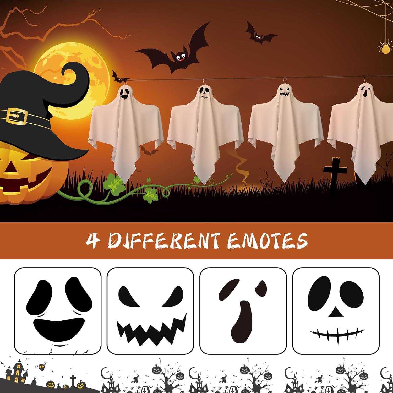 image6 PCS Halloween Hanging Ghosts Decoration Outdoor Indoor Cute Flying White Ghost Decor for Home Halloween Party Porch Yard Garden Spooky Stuff Props