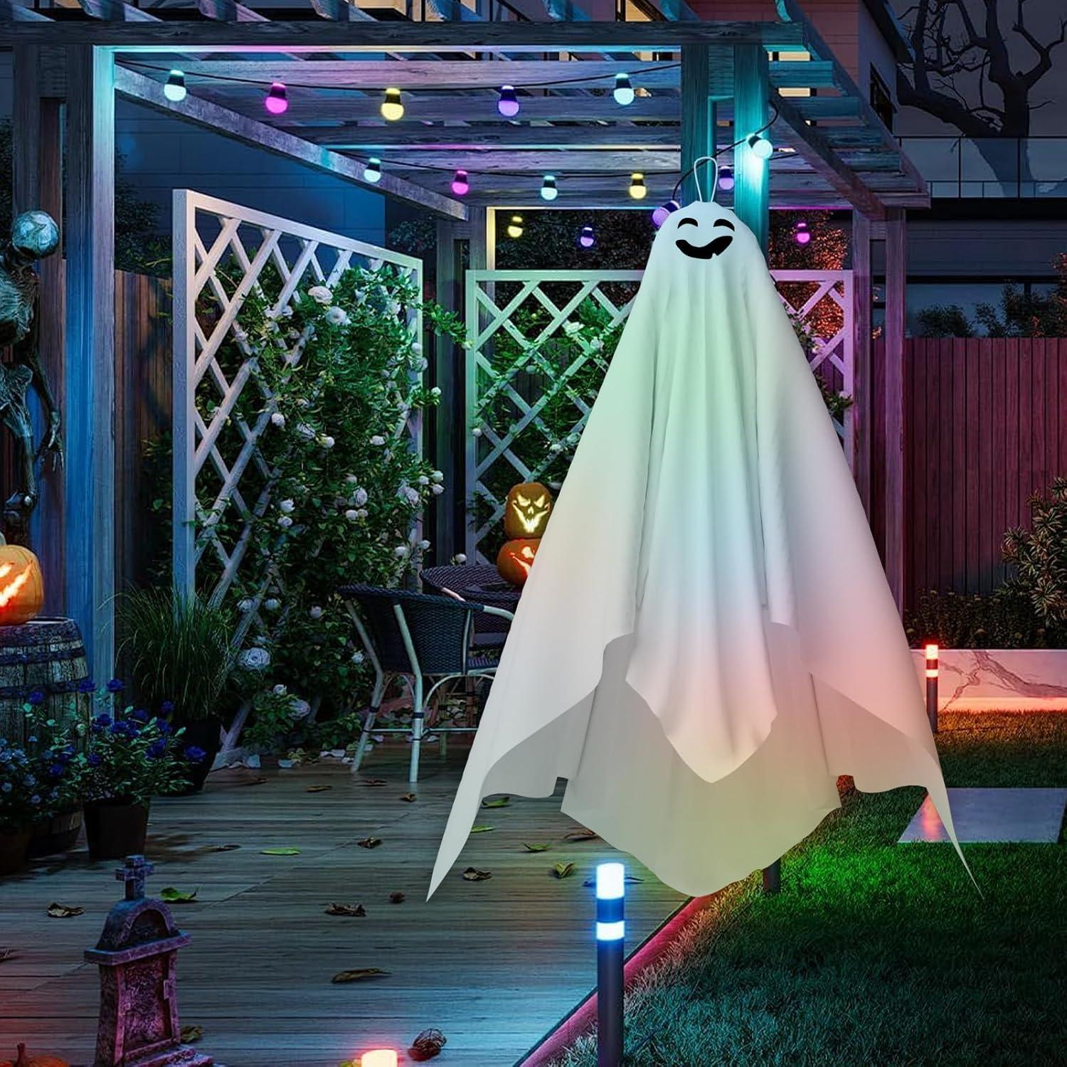 image6 PCS Halloween Hanging Ghosts Decoration Outdoor Indoor Cute Flying White Ghost Decor for Home Halloween Party Porch Yard Garden Spooky Stuff Props