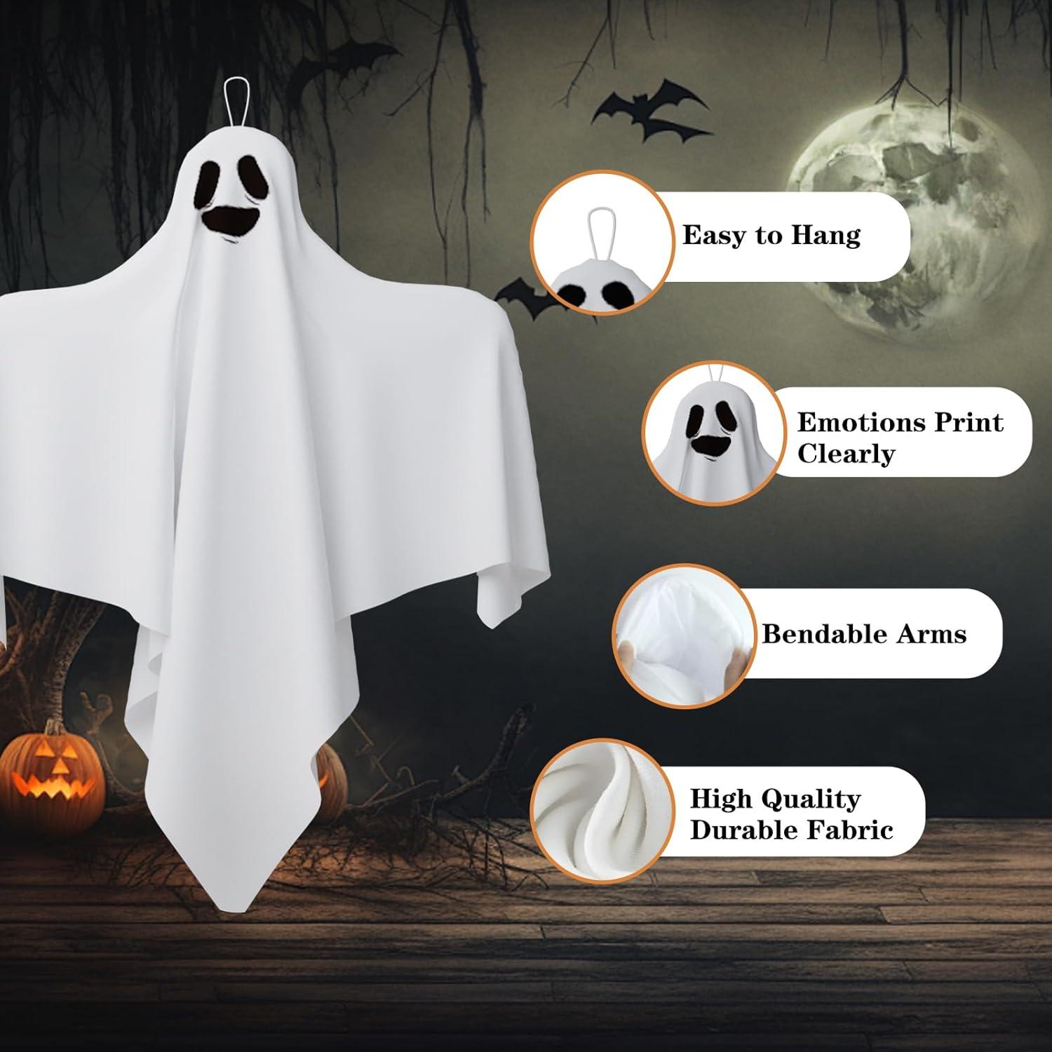 image6 PCS Halloween Hanging Ghosts Decoration Outdoor Indoor Cute Flying White Ghost Decor for Home Halloween Party Porch Yard Garden Spooky Stuff Props