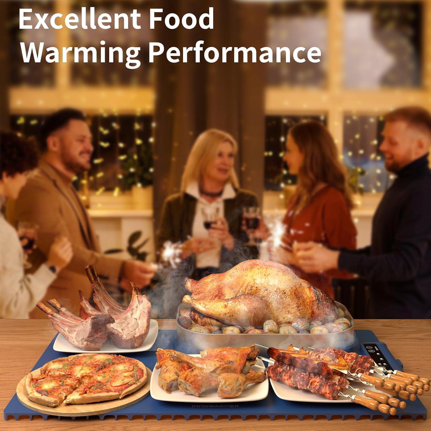 imageElectric Food Warming Mat Silicone Food Warmer for Parties Buffet Portable Fast Heating Pads for Food Pizza Coffee Tea Heater Meat Defrosting Tray Adjustable Temperature BlueBlue