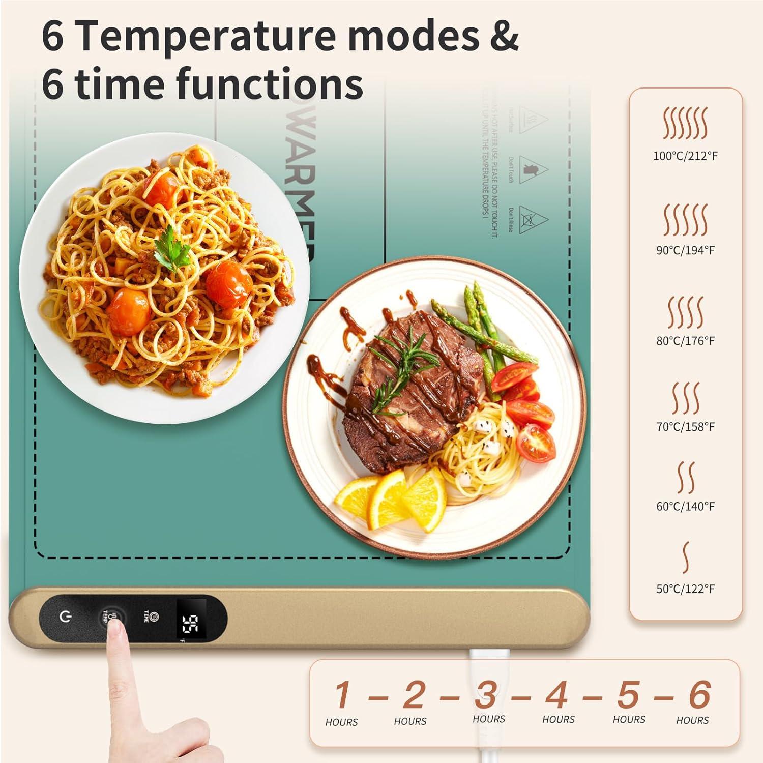 imageFood Warming Mat Electric Silicone Heating Tray for Food 500W Full Surface Graphene Heating Adjustable Temperature ampamp Timer Portable Food Warmer for Parties Travel Home BuffetsBlue