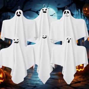 image6 PCS Halloween Hanging Ghosts Decoration Outdoor Indoor Cute Flying White Ghost Decor for Home Halloween Party Porch Yard Garden Spooky Stuff Props