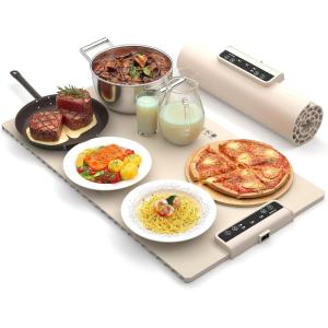 imageElectric Food Warming Mat Silicone Food Warmer for Parties Buffet Portable Fast Heating Pads for Food Pizza Coffee Tea Heater Meat Defrosting Tray Adjustable Temperature BlueWhite