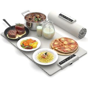imageElectric Food Warming Mat Silicone Food Warmer for Parties Buffet Portable Fast Heating Pads for Food Pizza Coffee Tea Heater Meat Defrosting Tray Adjustable Temperature BlueGrey