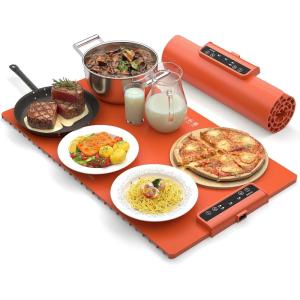 imageElectric Food Warming Mat Silicone Food Warmer for Parties Buffet Portable Fast Heating Pads for Food Pizza Coffee Tea Heater Meat Defrosting Tray Adjustable Temperature BlueOrange