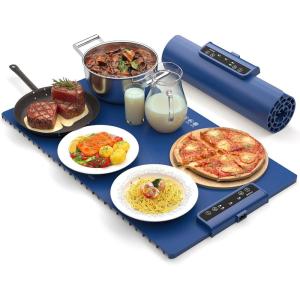 imageElectric Food Warming Mat Silicone Food Warmer for Parties Buffet Portable Fast Heating Pads for Food Pizza Coffee Tea Heater Meat Defrosting Tray Adjustable Temperature BlueBlue