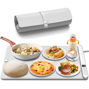 imageFood Warming Mat Electric Silicone Heating Tray for Food 500W Full Surface Graphene Heating Adjustable Temperature ampamp Timer Portable Food Warmer for Parties Travel Home BuffetsGray