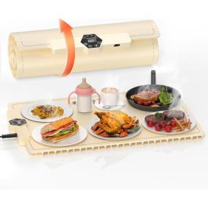 imageFood Warming Mat Electric Silicone Heating Tray for Food 500W Full Surface Graphene Heating Adjustable Temperature ampamp Timer Portable Food Warmer for Parties Travel Home BuffetsWhite