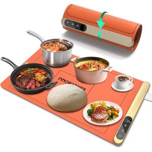 imageFood Warming Mat Electric Silicone Heating Tray for Food 500W Full Surface Graphene Heating Adjustable Temperature ampamp Timer Portable Food Warmer for Parties Travel Home BuffetsOrange