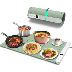 imageFood Warming Mat Electric Silicone Heating Tray for Food 500W Full Surface Graphene Heating Adjustable Temperature ampamp Timer Portable Food Warmer for Parties Travel Home BuffetsGreen