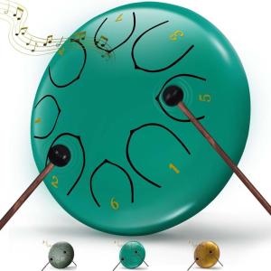 imageRain Drum for Outside Garden 6 Inches 8 Notes Steel Tongue Chakra Drums Waterproof Echo Rain Chime Meditation Drums Musical Instruments for Adult Gift with Bag Music Book Drum Mallets BlackLake Blue