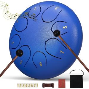 imageRain Drum for Outside Garden 6 Inches 8 Notes Steel Tongue Chakra Drums Waterproof Echo Rain Chime Meditation Drums Musical Instruments for Adult Gift with Bag Music Book Drum Mallets BlackDark Blue