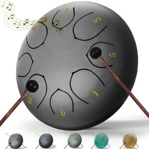imageRain Drum for Outside Garden 6 Inches 8 Notes Steel Tongue Chakra Drums Waterproof Echo Rain Chime Meditation Drums Musical Instruments for Adult Gift with Bag Music Book Drum Mallets BlackBlack