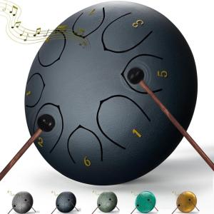 imageRain Drum for Outside Garden 6 Inches 8 Notes Steel Tongue Chakra Drums Waterproof Echo Rain Chime Meditation Drums Musical Instruments for Adult Gift with Bag Music Book Drum Mallets BlackNavy Blue