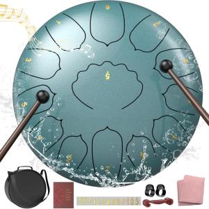 imageRain Drum for Outside Garden 6 Inches 8 Notes Steel Tongue Chakra Drums Waterproof Echo Rain Chime Meditation Drums Musical Instruments for Adult Gift with Bag Music Book Drum Mallets BlackMoss Blue